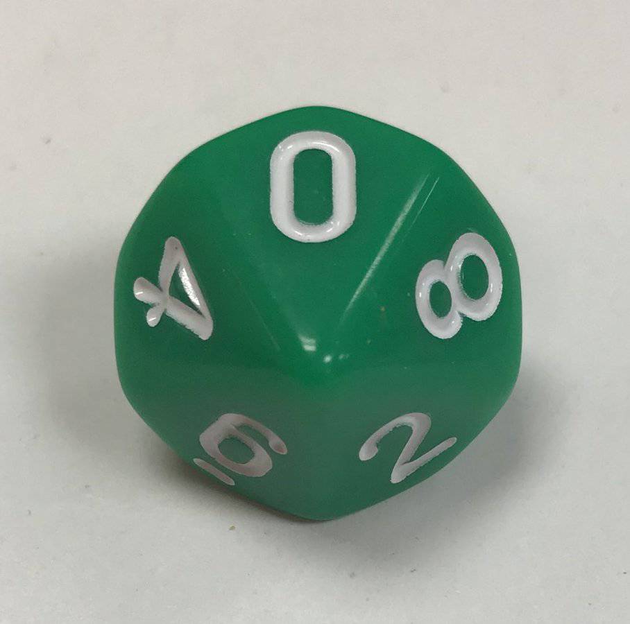 10 Sided Opaque Green White d10 Dice - DiceEmporium.com