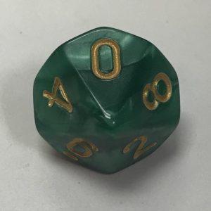 d10 10 Sided Pearl Green Gold Dice - DiceEmporium.com