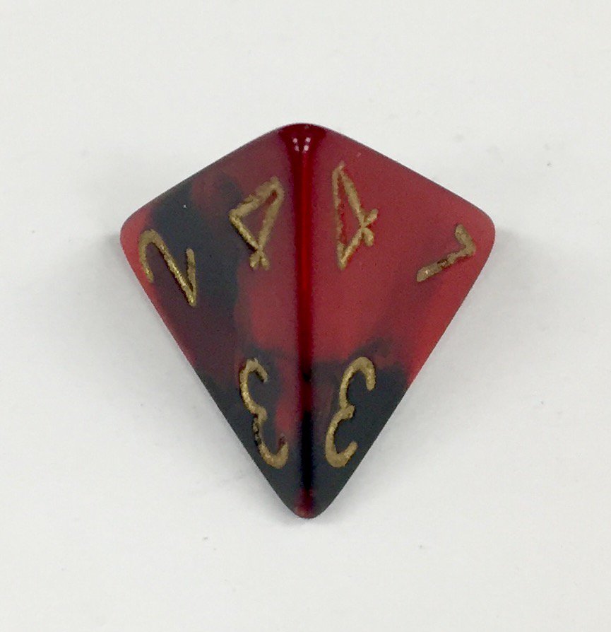 4 Sided Black-Red w/gold Gemini Dice