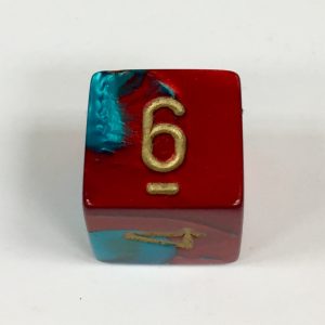 6 Sided Red-Teal w/gold Gemini Dice