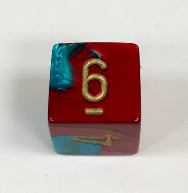 6 Sided Red-Teal w/gold Gemini Dice