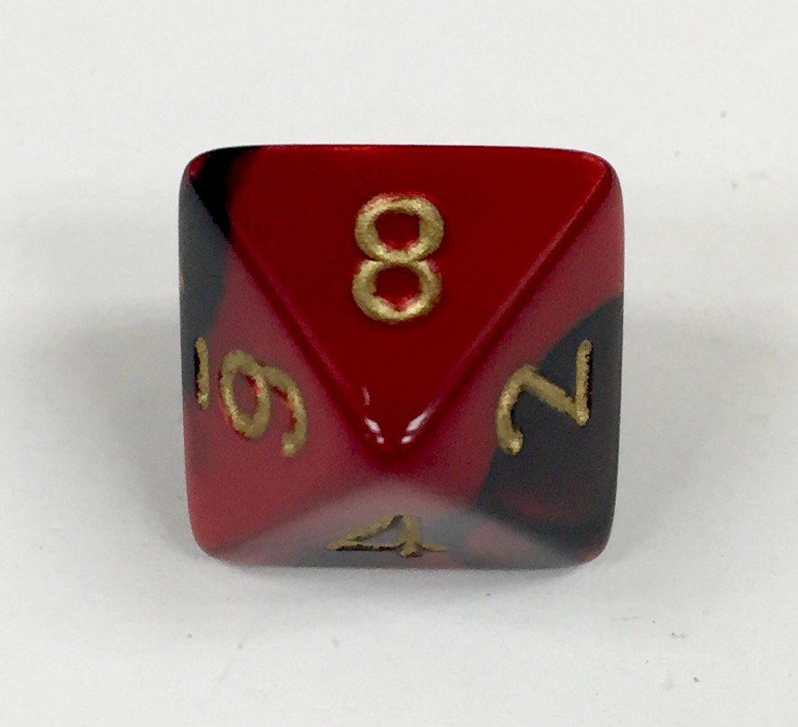 8 Sided Black-Red w/gold Gemini Dice