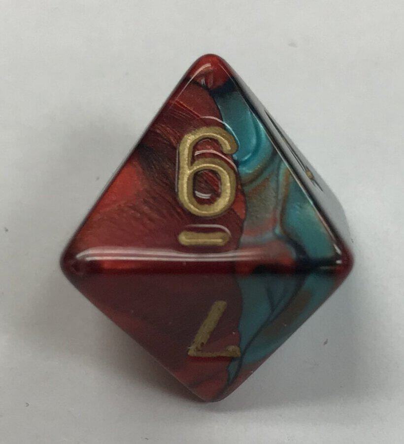 d8 Gemini Red Teal Gold Dice - DiceEmporium.com