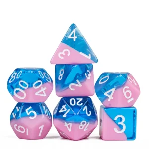 Diagonals Dice Pink Blue/white 7-die set - Dice Emporium