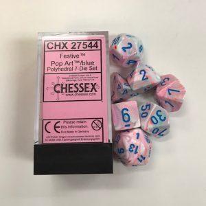 Festive Pop Art Blue 7 Die Set Chessex - CHX 27544 - DiceEmporium.com