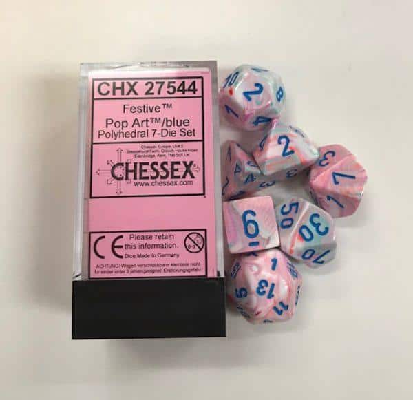 Festive Pop Art Blue 7 Die Set Chessex - CHX 27544 - DiceEmporium.com