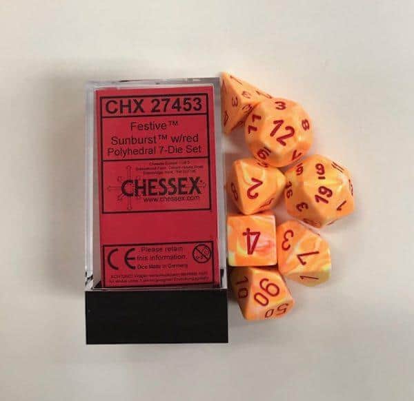 Festive Sunburst Red 7 Die Set Chessex - CHX 27453 - DiceEmporium.com