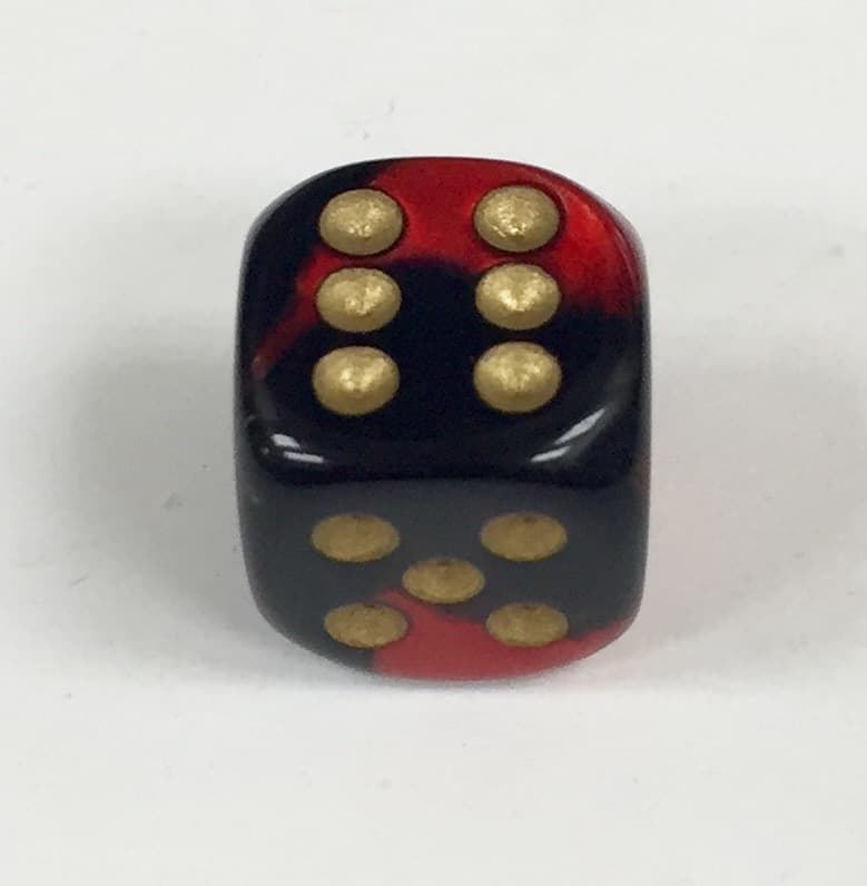12mm 6 Sided Black-Red w/gold Gemini Dice