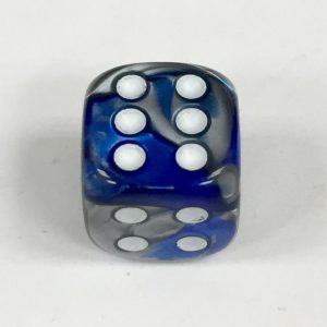 12mm 6 Sided Blue-Steel w/white Gemini Dice