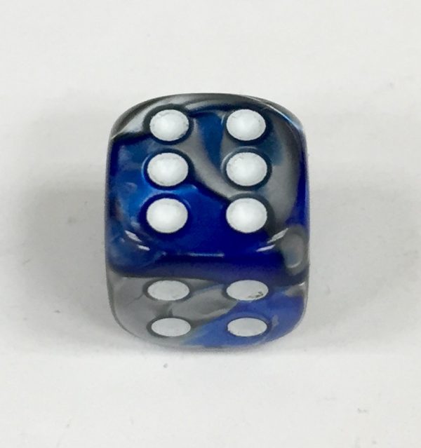 12mm 6 Sided Blue-Steel w/white Gemini Dice