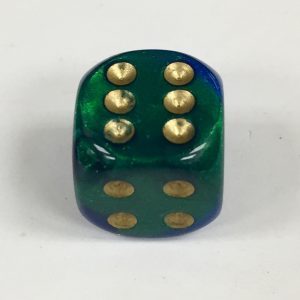 16mm 6 Sided Blue-Green w/gold Gemini Dice