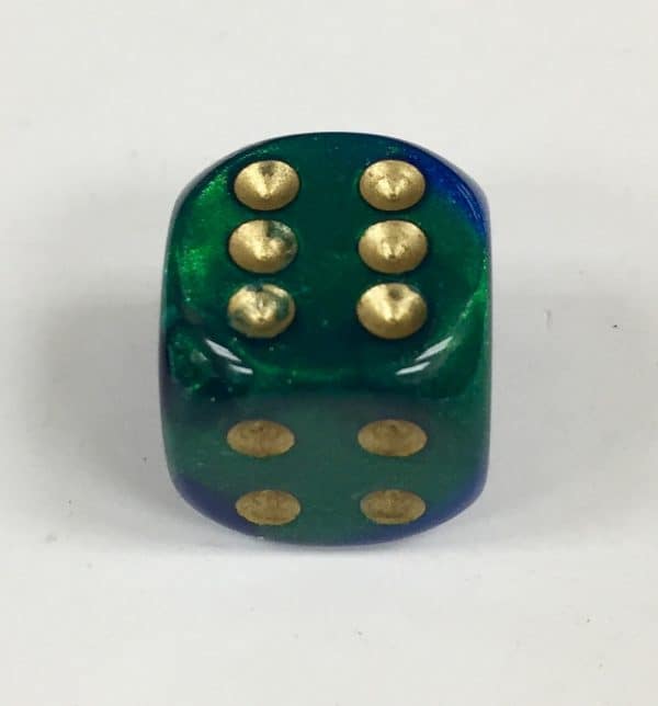 16mm 6 Sided Blue-Green w/gold Gemini Dice