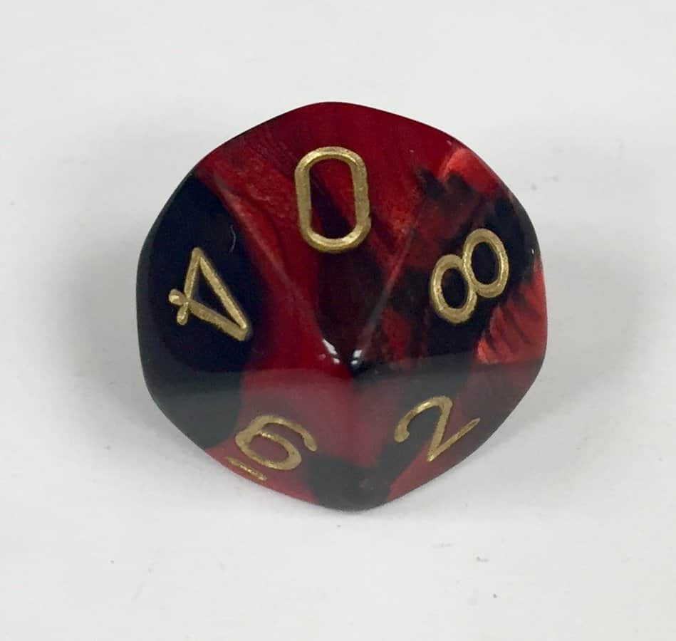 10 Sided Black-Red w/gold Gemini Dice