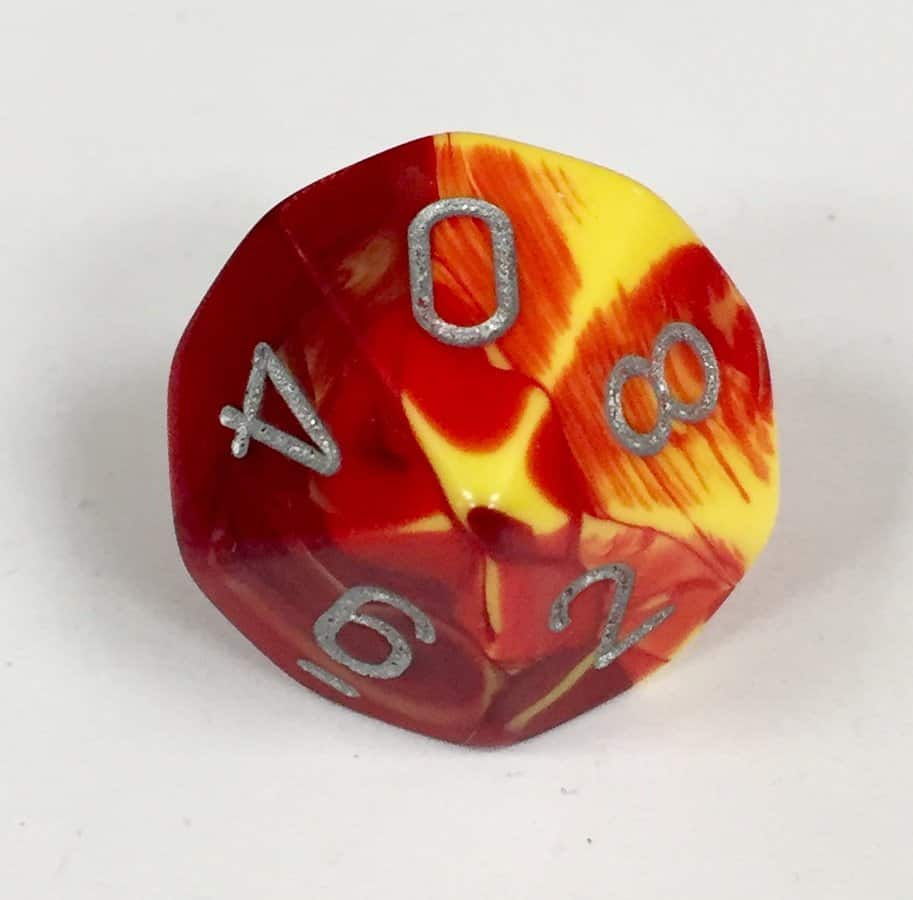 10 Sided Red-Yellow/silver Gemini Dice