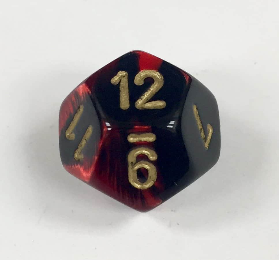 12 Sided Black-Red w/gold Gemini Dice