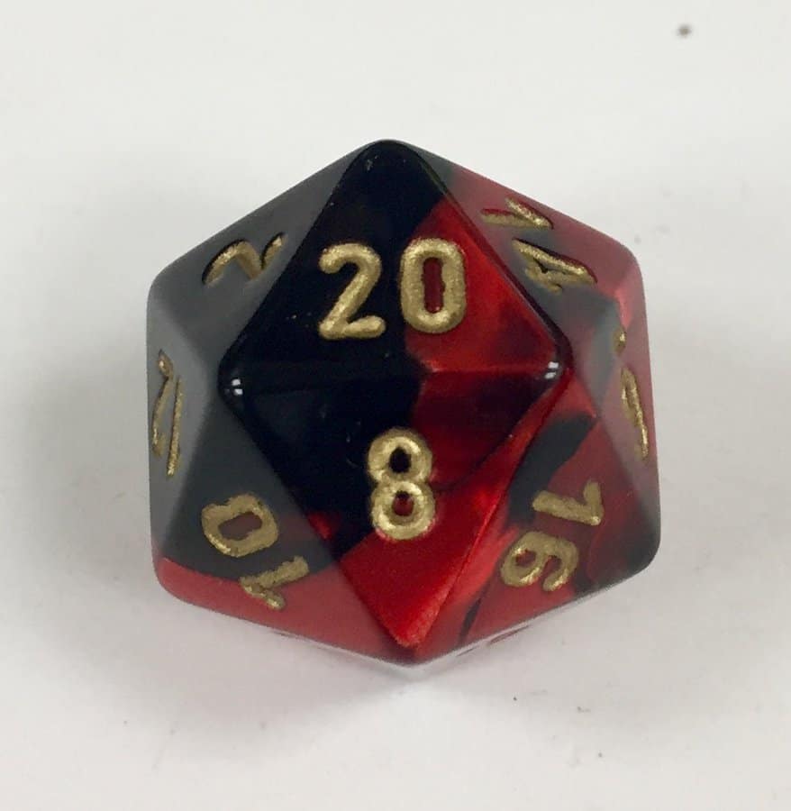 20 Sided Black-Red w/gold Gemini Dice