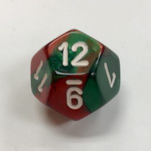 Gemini Green Red White D12 Dice - DiceEmporium.com