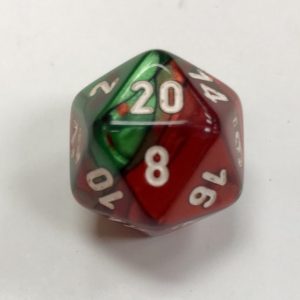 Gemini Green Red White D20 Dice - DiceEmporium.com