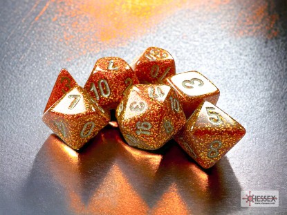 Glitter Mini-Polyhedral Gold/silver 7-Die Set - DiceEmporium.com