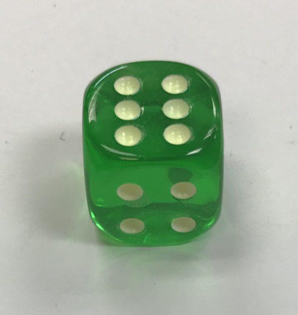 Green 16mm Glow Spots Koplow Dice - DiceEmporium.com