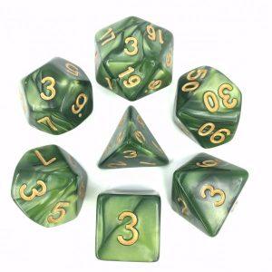 Grass Green Golden Font Pearl Dice - DiceEmporium.com