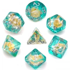 Green Conch Silver Font Dice - DiceEmporium.com