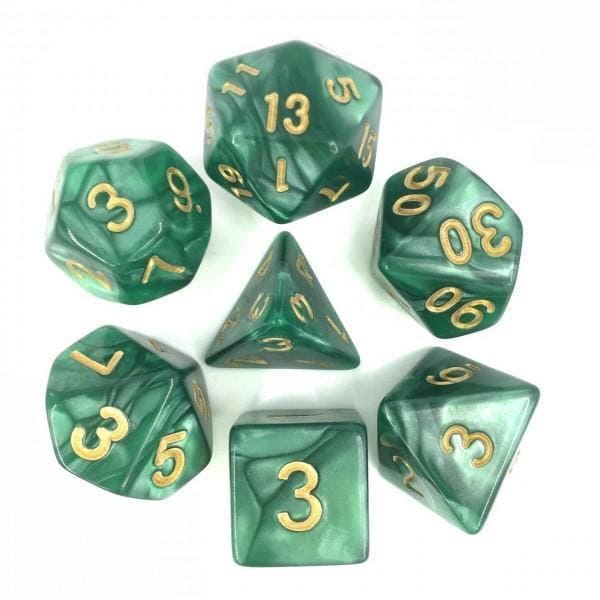 Green Golden Font Pearl Dice Set - DiceEmporium.com