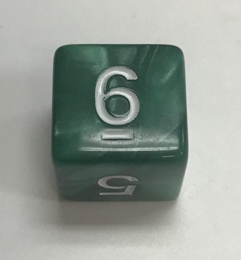 d6 Pearl Green White Numbers Dice - DiceEmporium.com