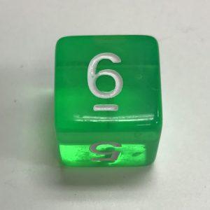 D6 Transparent Green White Numbers Dice - DiceEmporium.com