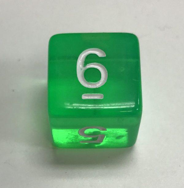 D6 Transparent Green White Numbers Dice - DiceEmporium.com