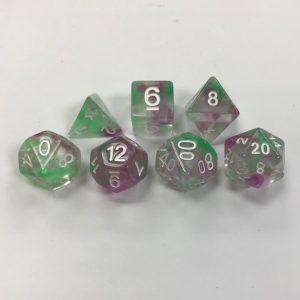 Green Purple Pearl Swirl Set of 7 HD Dice - DiceEmporium.com