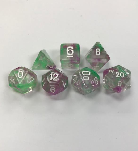 Green Purple Pearl Swirl Set of 7 HD Dice - DiceEmporium.com