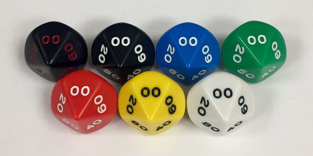 Koplow 10 Sided d00 Opaque dice - available in 7 different colors