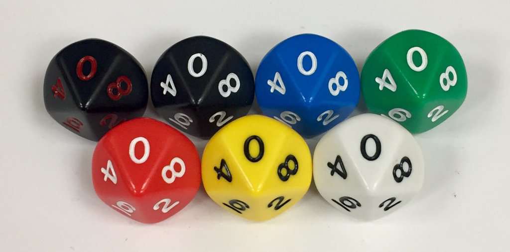 Koplow 10 Sided Opaque dice with numbers - available in 7 different colors