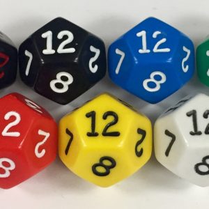 Koplow 12 Sided Opaque dice with numbers - available in 7 different colors