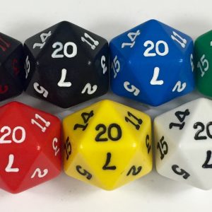 Koplow 20 Sided Opaque dice with numbers - available in 7 different colors