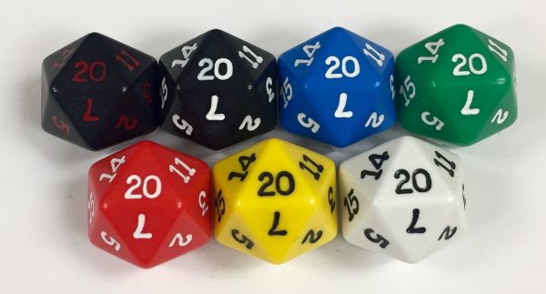 Koplow 20 Sided Opaque dice with numbers - available in 7 different colors
