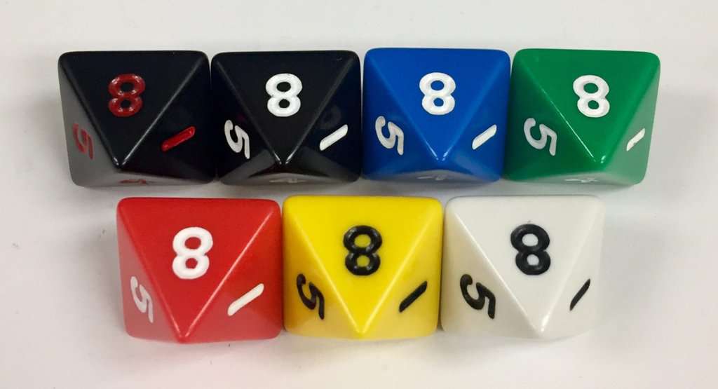 Koplow 8 Sided Opaque dice with numbers - available in 7 different colors