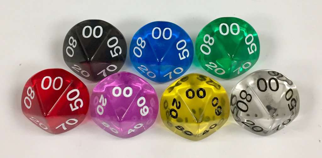 Koplow 10 Sided dt10 Transparent dice with numbers - available in 7 different colors