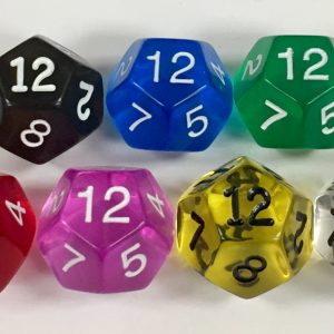 Koplow 12 Sided Transparent dice with numbers - available in 7 different colors