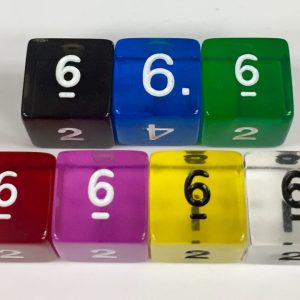 Koplow 6 Sided Transparent dice with numbers - available in 7 different colors