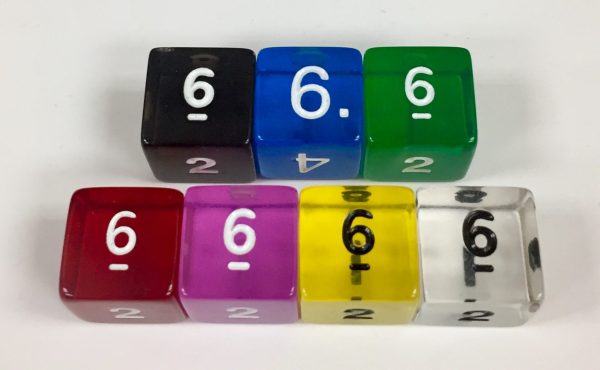 Koplow 6 Sided Transparent dice with numbers - available in 7 different colors