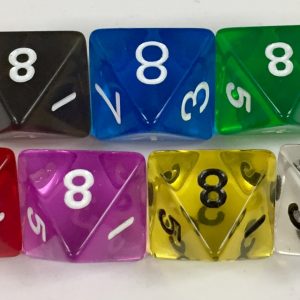 Koplow 8 Sided Transparent dice with numbers - available in 7 different colors