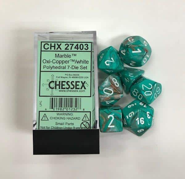 Marble Oxi Copper White 7 Die Set Chessex - CHX 27403 - DiceEmporium.com