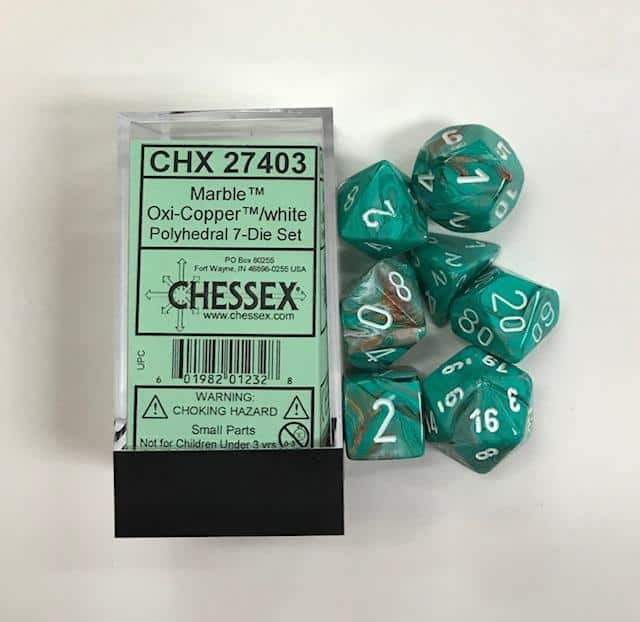 Marble Oxi Copper White 7 Die Set Chessex - CHX 27403 - DiceEmporium.com