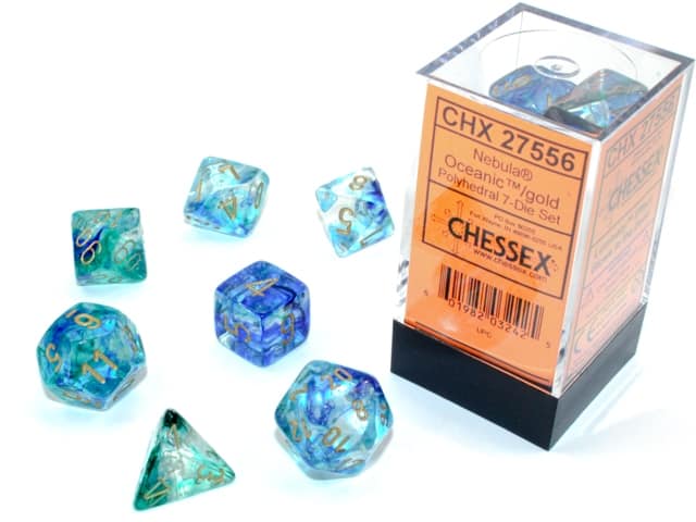 Nebula Oceanic/gold Luminary 7 Die Set - DiceEmporium.com