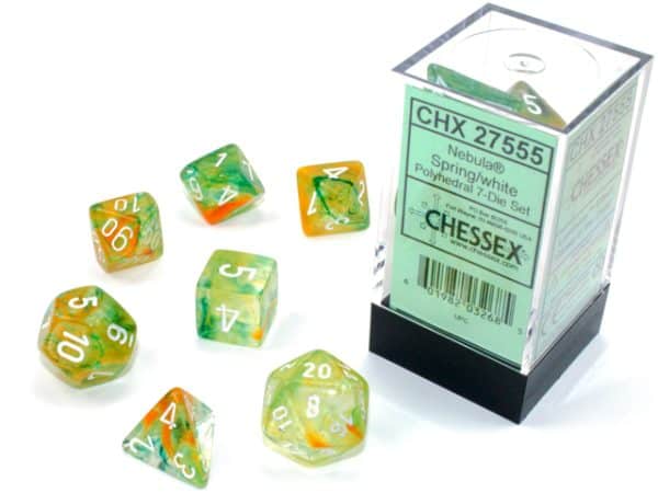 Nebula Spring/white Luminary 7 Die Set - DiceEmporium.com