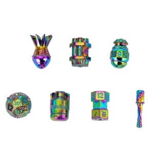 Nuclear Bomb Rainbow Metal Dice 7-die set - Dice Emporium