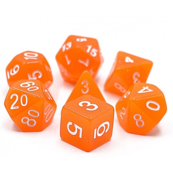 Orange Translucent Glitter Dice Set - DiceEmporium.com