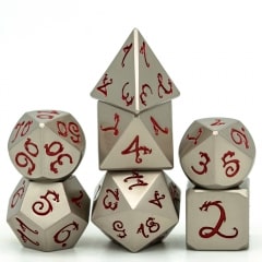 Pearl Nickel Red Dragon Font 7 die set - DiceEmporium.com